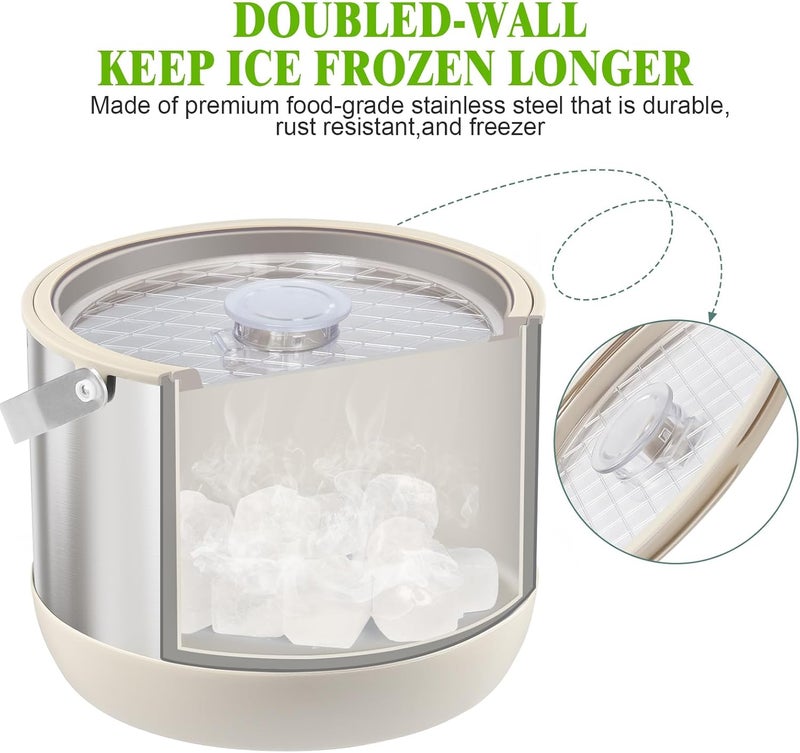 Five Home 5QT/4.8L Insulated Ice Bucket for Parties, Large Capacity Double-Wall Beverage Bucket with Scoop & Lid for Champagne, Wine, Cocktail (White) - Image 4